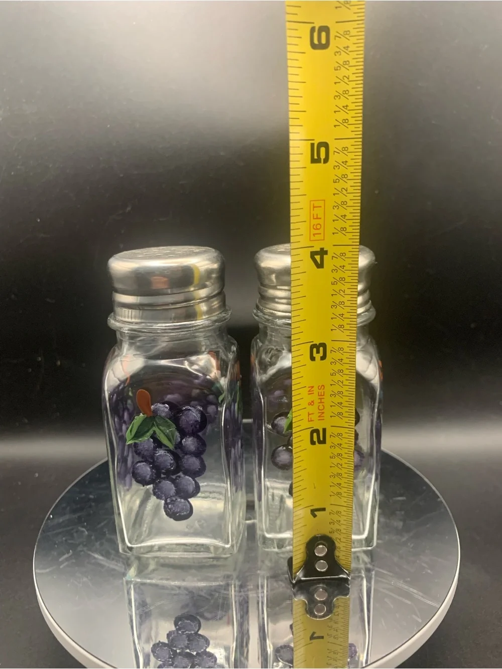 Pre Owned Large Hand Painted Grapes Salt & Pepper Shaker Set of 2